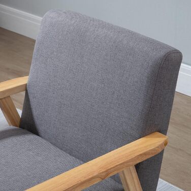 Крісло HOMCOM з підлокітниками, обіднє крісло, розслаблююче крісло з лляним виглядом, м&39яке крісло для вітальні, спальні, каркас з масиву дерева, 64 x 70 x 72 см, сірий