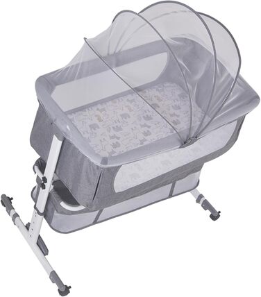 Дитяче ліжечко homewell Baby Bed Crib, дитяче ліжко та колиска 2 в 1, пружинне ліжко Baby Box, дитяче ліжко з колесами, москітна сітка, сумка для зберігання та матрац, регульована висота (модель 1 сірого кольору)