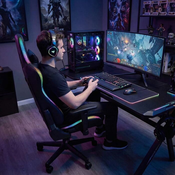 Професійне ігрове крісло Reaper з інтегрованою технологією RGB LED, регульованою спинкою, різнокольоровими світлодіодними профілями з широким вибором кольорів (чорне)