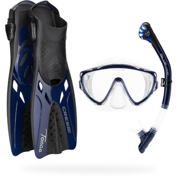 Набір для підводного плавання CRESSI Tino Adventure Set - Набір для підводного плавання, що включає ласти Tonga, маску Tino та трубку Scilla, для підводного плавання та дайвінгу, дорослі L-XL, прозорий/синій/темно-синій
