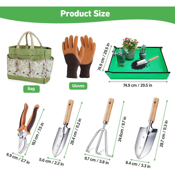 Набір садових інструментів Gartenwerkzeug, 7 предметів, з органайзером-сумкою для інструментів, міцний нержавіючий набір садового інструменту, ідеальний подарунок для жінок, чоловіків та садівників-любителів