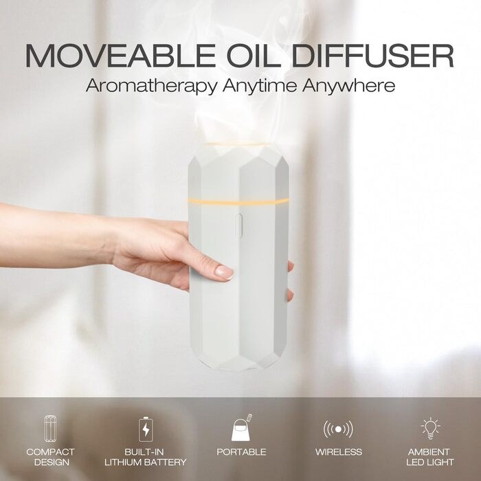 Аромадифузор SALKING, невеликий бездротовий акумуляторний дифузор для ефірних олій, портативний бездротовий ароматерапевтичний дифузор з акумулятором, автоматичним відключенням для домашнього офісу в автомобілі або йоги