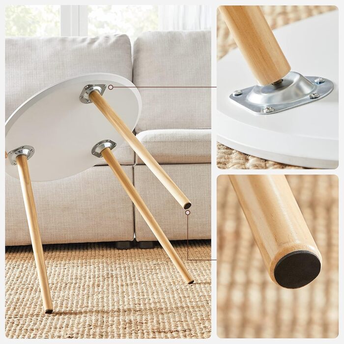 Круглий журнальний набір, 2 сучасних журнальних столики, мінімалістичний, скандинавський стиль, журнальні столики з ніжками з масиву дерева, комбінація столів для вітальні, балкону, соснова деревина LET07WN білий натуральний