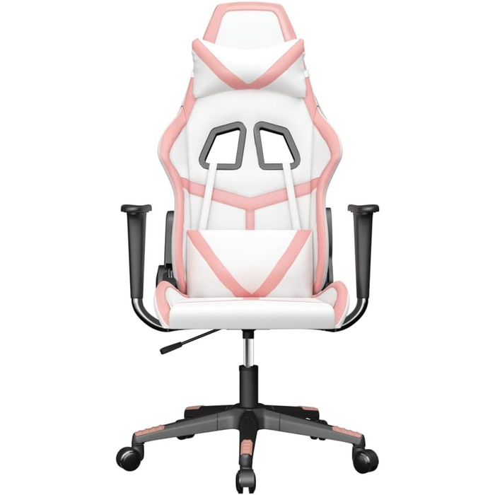 Геймерське крісло, біло-рожева штучна шкіра, обертове, регульоване, ергономічне для комфорту в офісі та під час гри, без підставки для ніг, біло-рожеве