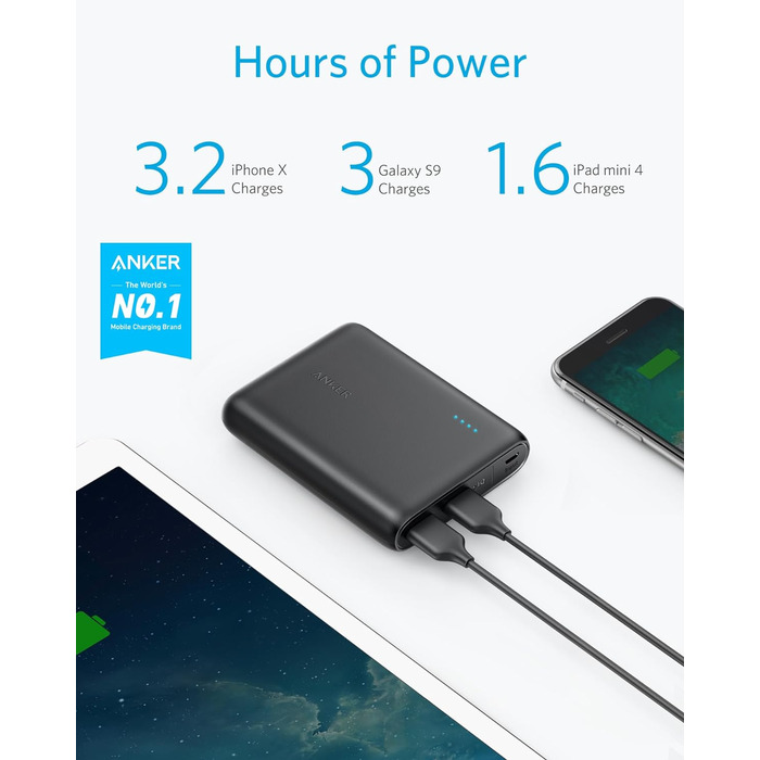 Та інші смартфони, 13000mAh Powerbank External Battery 2-Port 3A with PowerIQ and Voltage Boost Technology for iPhone XS Max/XR/XS/X/8/8Plus/7/6s/6, Samsung Galaxy S8