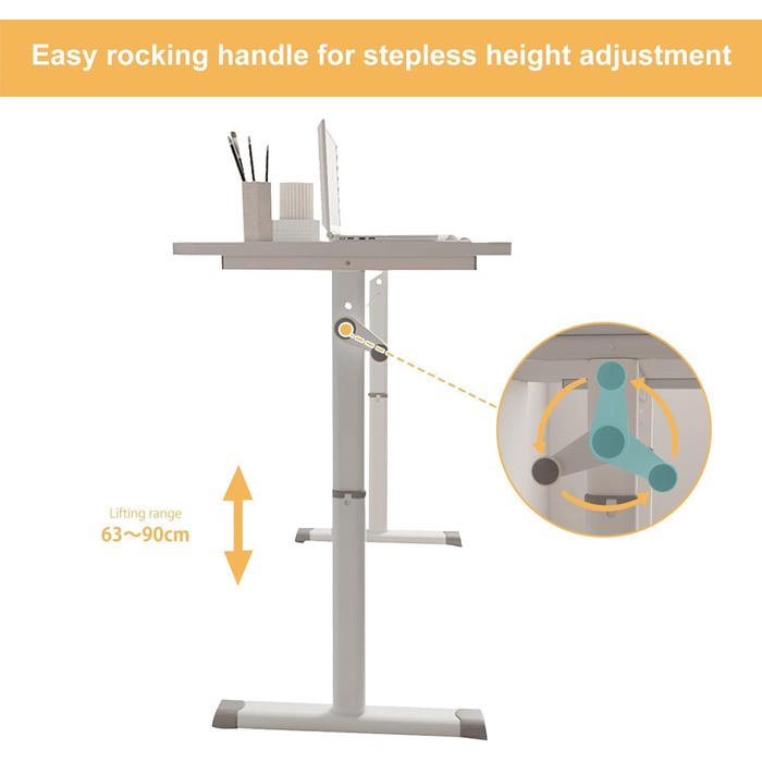 Стіл з ручним регулюванням висоти, стіл з регулюванням висоти, стабільний стіл для роботи стоячи, комп&39ютерний стіл, робоча станція, стіл для дому, офісу, кабінету та невеликих кімнат, білий, 80 x 45 x 90 см