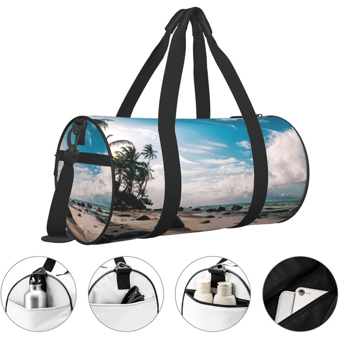 Спортивна сумка, дорожня сумка, пляжна сумка, з пальмами, принт, сумка на нічліг, чорна, універсальний розмір