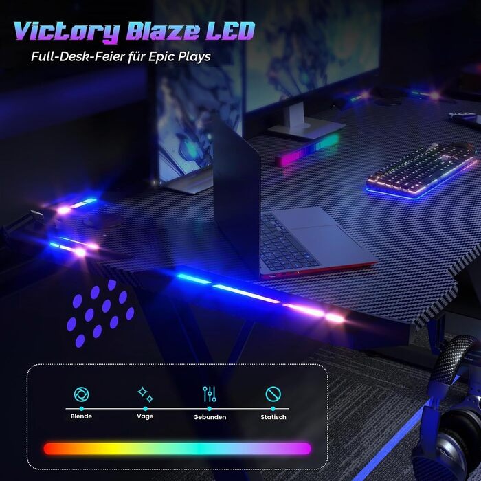 Ігровий стіл Homall 140 x 60 см з RGB LED-підсвіткою та підстаканником, чорний