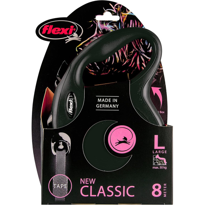 flexi® Classic L Harness 8 м чорний, висувний повідець для собак до 50 кг