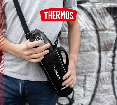 Л, чорний, термос з нержавіючої сталі 1л, пляшка для пиття з сумкою та ременем для перенесення, надзвичайно легка, ізольована пляш