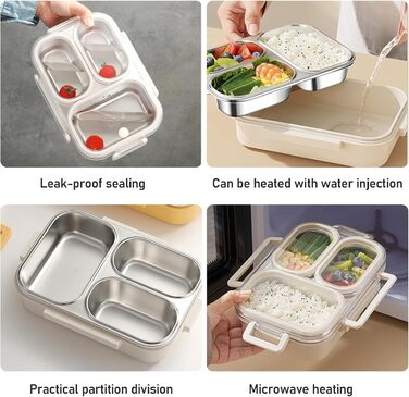 Металева ланч-бокс з двома відділеннями, 1000 мл. Дитячий бенто-бокс з нержавіючої сталі 304, портативний, герметичний контейнер для перекусу з роздільниками, для школи, офісу та подорожей. Розміри 22166,5 см.