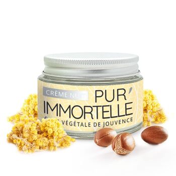 Нічний крем для обличчя Pur'Immortelle Bio антивікова доглядальна косметика з імортелем, гіалуроновою кислотою, арганою олією та олією примули вечірньої 99 натурального походження виготовлено у Франції 50 мл PROPOS'NATURE