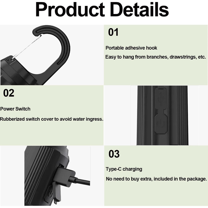 Швидкості відкритий кемпінговий ліхтар акумуляторний світлодіодний ліхтар портативний USB акумуляторний підвісний ліхтар міні-лампи для намету (3 шт.), 3