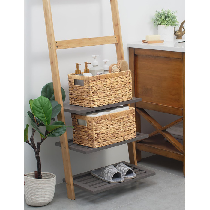 Кошик для зберігання водяного гіацинта StorageWorks, квадратна скринька для зберігання, міцні полиці у формі водяного гарбуза з ручками, декоративний кошик для подарунків, туалетного приладдя, великий, 2 предмети 33 x 21 x 18 см натурального кольору (водя