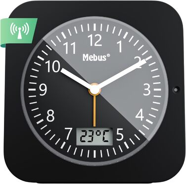 Бездротовий будильник MEBUS з дисплеєм температури, дата, розмір подорожі, живлення від батареї, відкладений будильник, великий дисплей, з підсвічуванням, колір білий, модель 25610 L 4.3 x Ш 9.3 x В 9.4 см (чорний, одинарний)