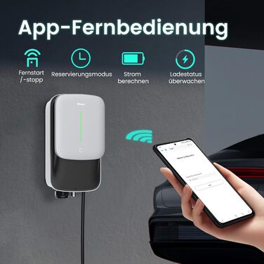 Зарядна станція GONEO Wallbox 7kW 8A-32A 1-фазна з 5-метровим зарядним кабелем типу 2 для EV/PHEV Зарядний пристрій з RFID-карткою