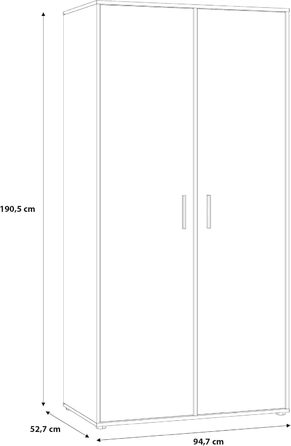 Гардероб Forte Jupiter 95, Шафа в індустріальному стилі з 2 дверима, Інженерна деревина, Декор дуба/Чорний, 94,7 см завширшки, 190,5 см заввишки, 52,7 см завглибшки