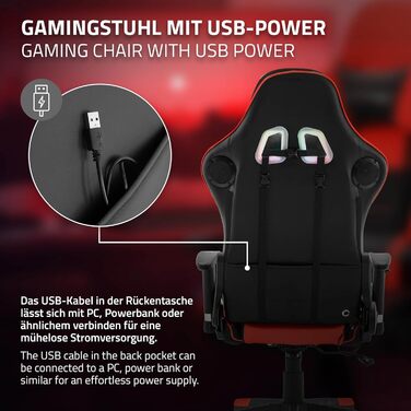 Ігрове крісло ML-Design із RGB-світлодіодним підсвічуванням та Bluetooth-динаміками, червоне, штучна шкіра, ергономічне офісне крісло, висока спинка, підголівник, поперекова підтримка, поворотне та регульоване, гоночне ігрове крісло