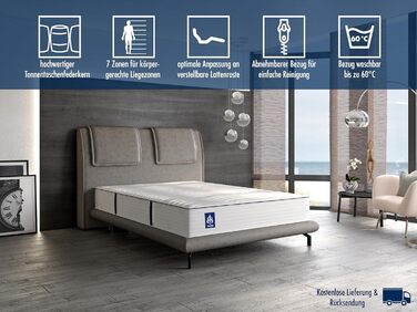 Матрац Irisette Rgen з 1000 пружинами кишенькової конструкції, висота 24 см, 7-зонний двосторонній матрац, рівень жорсткості 3, 160x200 см, сертифікований Oeko-Tex, виготовлений відповідно до німецьких стандартів якості 160 x 200 см H3 - середньої жорстко