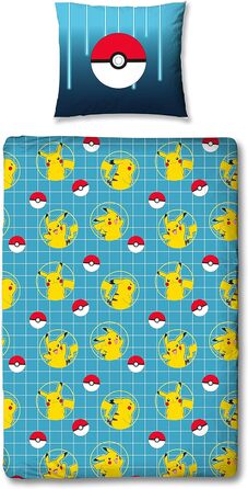 Комплект постільної білизни Pokemon 135x200 80x80 см - Дитяча постільна білизна Pokmon Pikachu з 100 бавовняного лінону - Синя пос