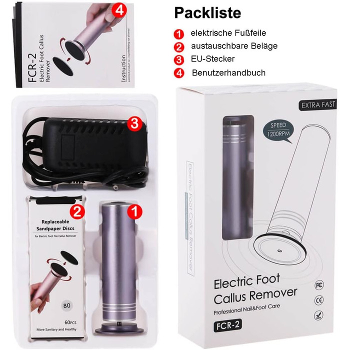 Електрична пилка для видалення мозолів з регульованою швидкістю для професійного педикюру зі змінними пилками для мертвої жорсткої потрісканої шкіри, зі змінною шліфувальною подушечкою 60 шт. (сіра)