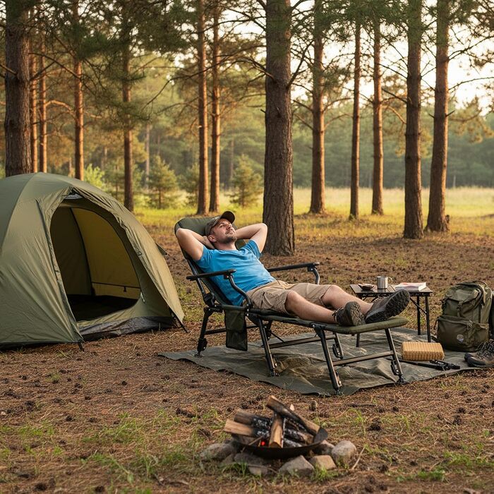 Рибальське крісло COSTWAY зі знімною підставкою для ніг, кемпінгове крісло з регульованою спинкою та м&39якою високою спинкою, регульоване по висоті коропове крісло, складне рибальське крісло для кемпінгу, риболовля в наметі