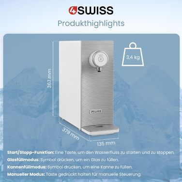 Система фільтрації 4SWISS для побутової води, 5-ступінчаста система прямого фільтрування питної води з трьома змінними картриджами та чотирма режимами дозування води (чорний)