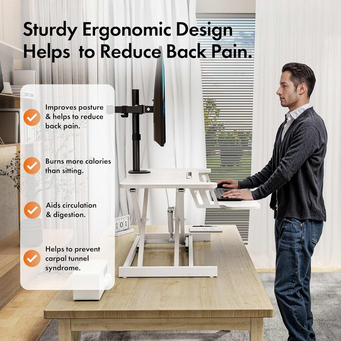 Підставка для столу VonHaus, регульована по висоті для сидіння/стояння, підставка для столу з лотком для клавіатури, тримачем для двох моніторів та відділенням для планшета (білий колір)