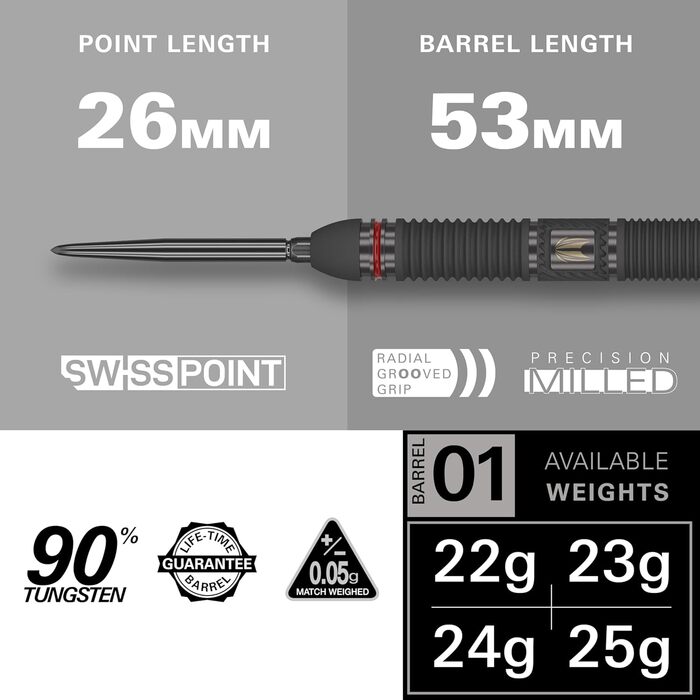 Набір дротиків Target Darts Scipe Swiss Point Steeldarts, 90 вольфрам Набір дротиків Steeldarts, дротики червоного та чорного кольору, професійний набір дротиків зі швейцарськими наконечниками та інструментом Ствол 01/02/03/04 21G/22G/23G/24G/25G 23G Ство