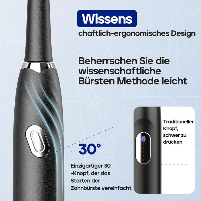Електрична зубна щітка Seago з 10 головками для зубної щітки, дорожня зубна щітка з дорожнім кейсом і тримачем для зубних щіток, розумна зубна щітка з таймером - для дорослих, хлопчиків і дівчаток (чорна)