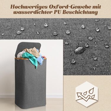 Кошик для білизни з кришкою 105 л кошик для білизни складаний з тканини Оксфорд 600D зі знімним мішком для білизни бамбуковий ящик