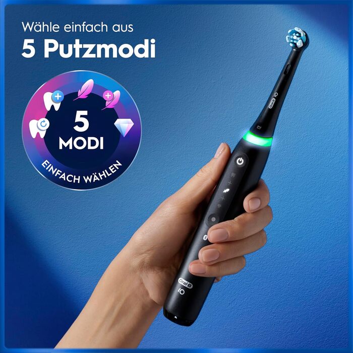 Зубна щітка Oral-B iO Series 5 подвійний набір. Електрична зубна щітка з 2 насадками та дорожнім футляром. 5 режимів чищення для догляду за зубами. Розроблено Braun, колір чорний матовий/білий спокійний. Новий комплект 2 щітки 2 головки.