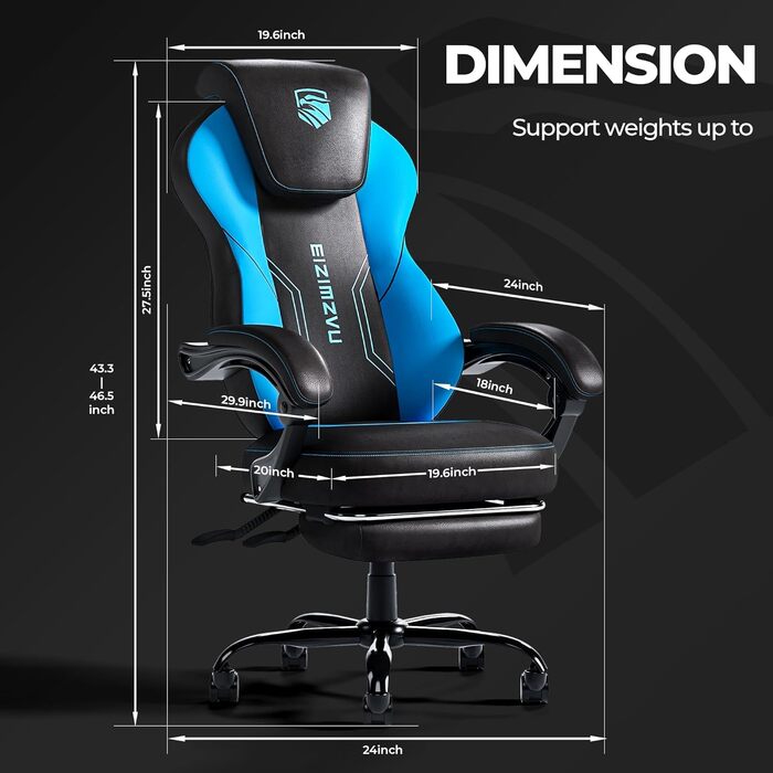 Геймерське крісло з підставкою для ніг та підголівником, ергономічне крісло керівника для дорослих, велике ігрове крісло з поперековою опорою, обертове крісло зі штучної шкіри для ігрової обстановки та домашнього офісу (274-Blue)