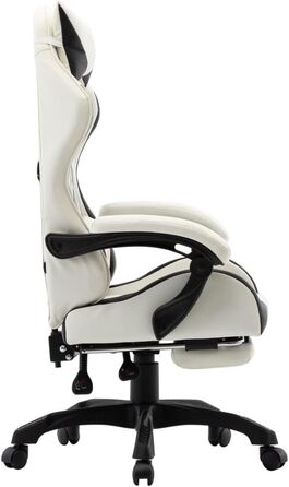 Ігрове крісло Hommdiy з підставкою для ніг, підголівником, поперековою подушкою, офісне крісло, обертове крісло, крісло керівника, письмове крісло, спортивне сидіння, гоночна шкіра, чорно-біле, з підставкою для ніг