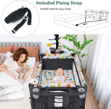 Дитяче ліжечко LIFEZEAL з матрацом, складне дитяче ліжечко з пеленальною дошкою та іграшками, дорожнє ліжечко з тканини Оксфорд, 2 рівні, регульована висота, вантажопідйомність 10/15/10 кг (сірий колір)