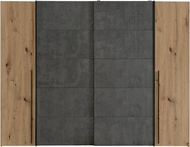 Шафа Forte Narago 270, шафа з розсувними дверима та дверцятами на петлях, дерев&39яний декор Artisan Oak у поєднанні з сірим кольором, 270,3 см завширшки x 210,5 см заввишки x 61,2 см завглибшки. Імітація дуба Artisan та темного бетону 270 x 210. Без дзер