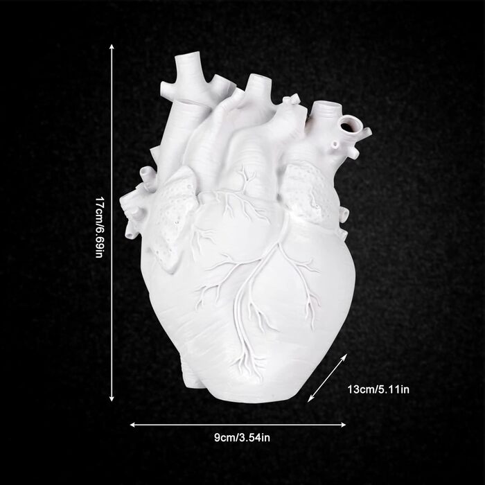 Ваза Delamiya Heart Vase Анатомічний квітковий горщик, ваза смола декоративна квіткова ваза, ваза прикраса для вітальні спальні весільної вечірки (не містить квітів) білий