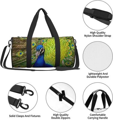 Спортивна сумка, дорожня сумка, стильний принт павича, сумка для подорожей та на ніч, чорна, універсальний розмір