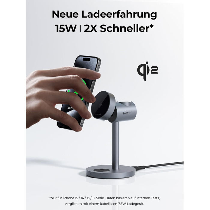 Зарядна станція AMEGAT для Apple Watch та iPhone, бездротовий зарядний пристрій MagSafe 3 в 1 15 Вт, включаючи 30 Вт зарядний прис