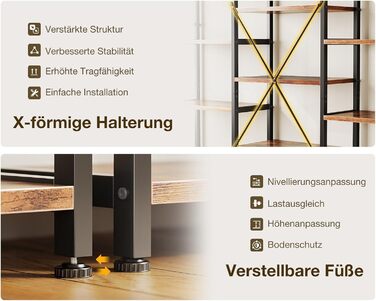 Книжкова полиця Coleshome з 14 полицями, металевий каркас, 5 ярусів, промисловий дизайн, стелаж-перегородка з місцем для зберігання, 24 x 125,6 x 145,4 см, окремостояча полиця для офісу, вітальні, спальні, кухні, коричнева, 5 ярусів