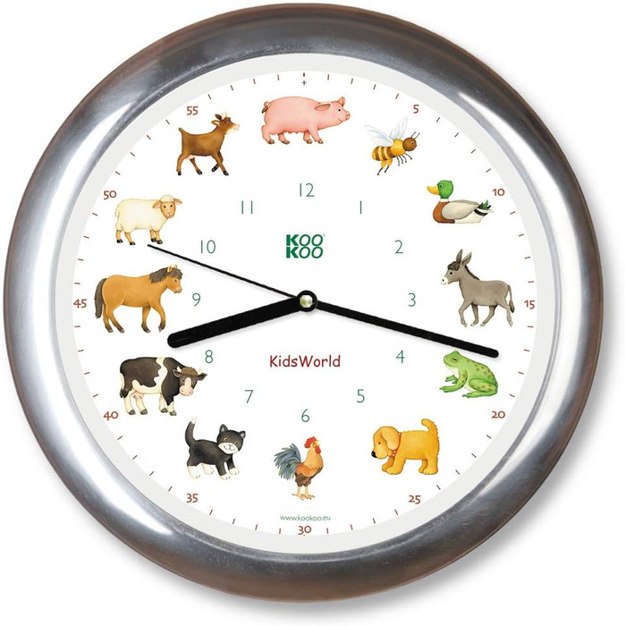 Дитячий годинник KOOKOO KW4000 KidsWorld (жовтий), Ферма з 12 реальними звуками тварин, кварцовий механізм, 34 см