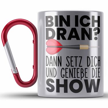 Тренд - Подарункова кружка з нержавіючої сталі з карабіном для дартсу, кружка з нержавіючої сталі з карабіном, ідея подарунка гравцеві в дартс, подарунки для чоловіків та жінок для дартсу (червона)