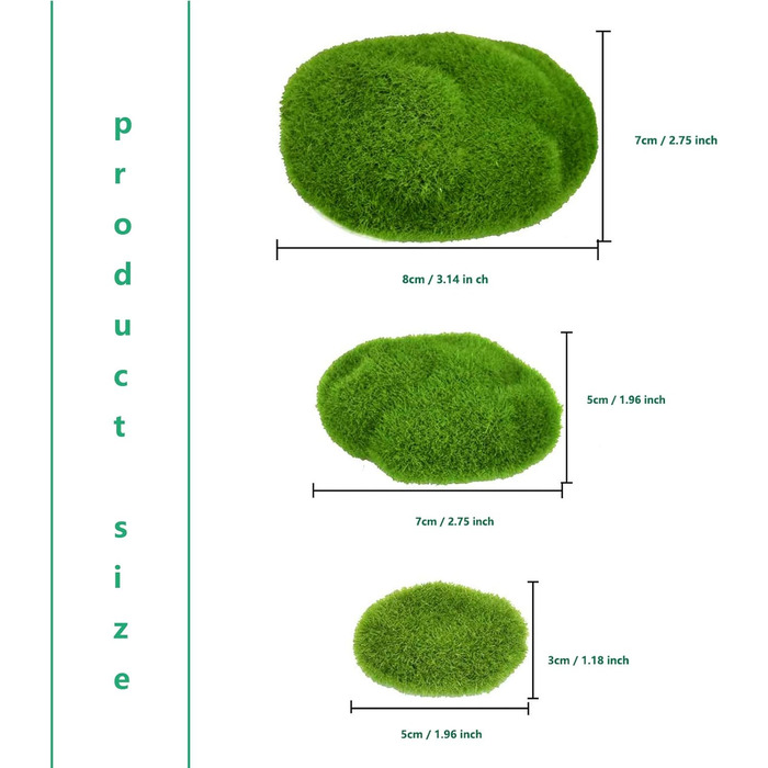 Штучні мохові камені Amacoam Розмір мохових куль Штучні декоративні свіжі мохові камені легкі, виготовлені за допомогою електростатичної адсорбції Застосовуються до казкових садів, квіткових композицій, тераріумів