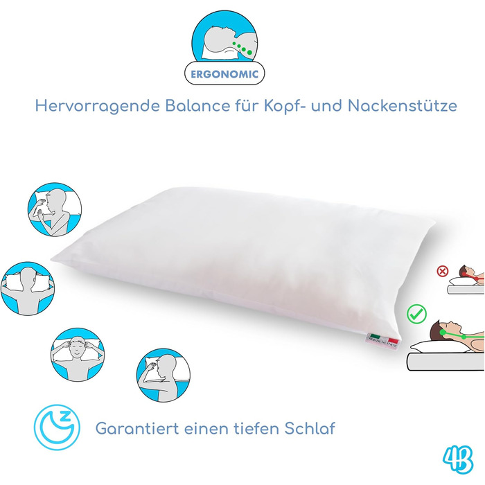 Дитяча подушка 40х60, дитяча подушка від 1 року Дихаюча, антиалергенна з підкладкою 100 італійська бавовна, гіпоалергенна, захищен