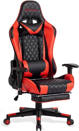 Ергономічне ігрове крісло, повністю регульоване з підлокітниками, підставкою для ніг, підголівником, спинкою та подушкою функція нахилу максимальний комфорт для геймерів та офісних працівників. З підставкою для ніг, червоного кольору.