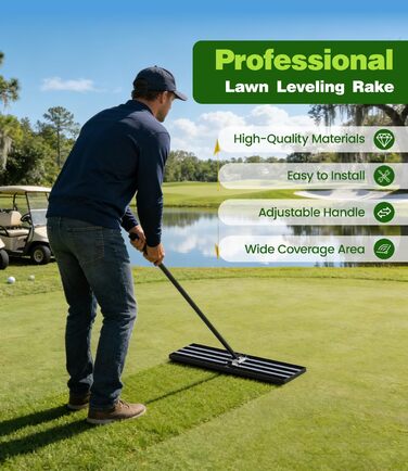 Гребінь-рівняч для газону 2-в-1 аератор та розкидач піску Покриття порошковою фарбою для захисту від іржі 204x76x25 см Ідеально підходить для саду, гольф-поля та ландшафтного дизайну