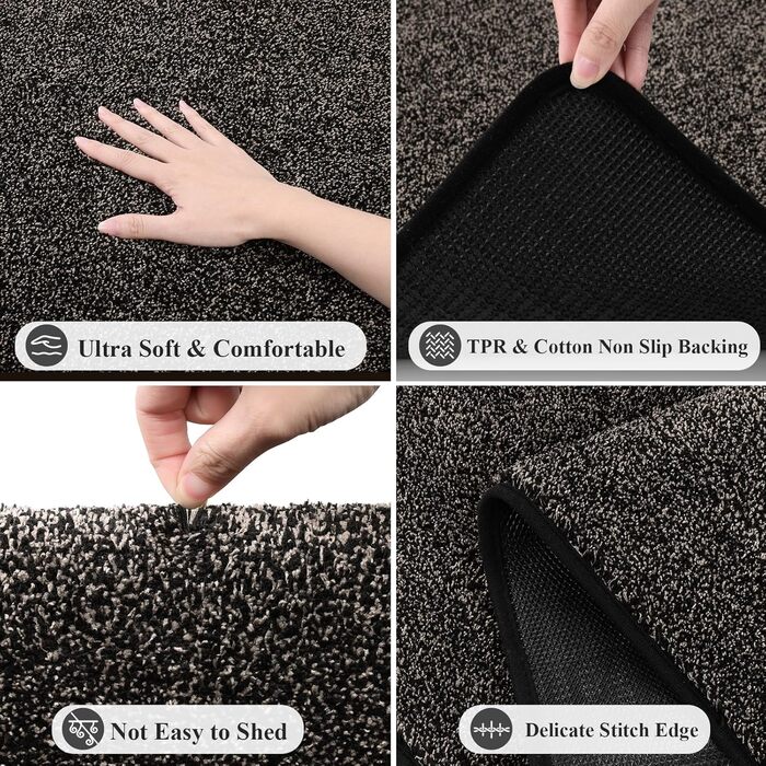 Килимова доріжка 80x200 см, що прається, для передпокою, нековзний килим для пральної машини, для передпокою, кухонна доріжка для вхідної зони, спальні, коридору, чорно-сірого кольору, чорно-сірого кольору, 80 x 200 см