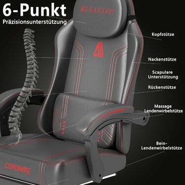 Ергономічне ігрове крісло з регульованою спинкою та функцією повороту на 360 - Офісне крісло для дорослих/молоді 150 кг, тканинне крісло з ПК червоного кольору для домашнього офісу/ігор