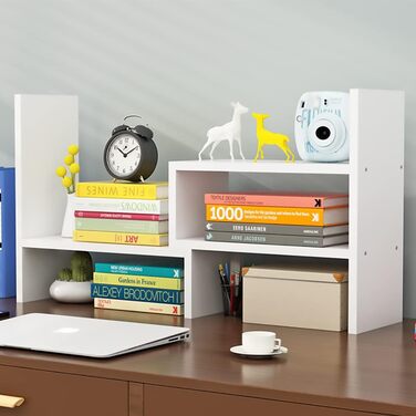 Книжкова полиця Hossejoy, регульована окремостояча книжкова полиця, тримач для книг, розширювана дерев&39яна окремостояча полиця для офісу, вітальні (білий колір)