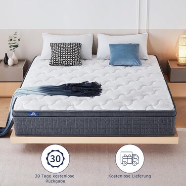 Матрац SuiLong Premium 140x200, висота 26 см, жорсткість H3, середньо-жорсткий, 7-зонний пружинний матрац із сертифікацією Oeko-Tex, ортопедичний пружинний матрац кишенькової форми з гелевим наповнювачем з ефектом пам&39яті, висота 26 см, 140 x 200 см